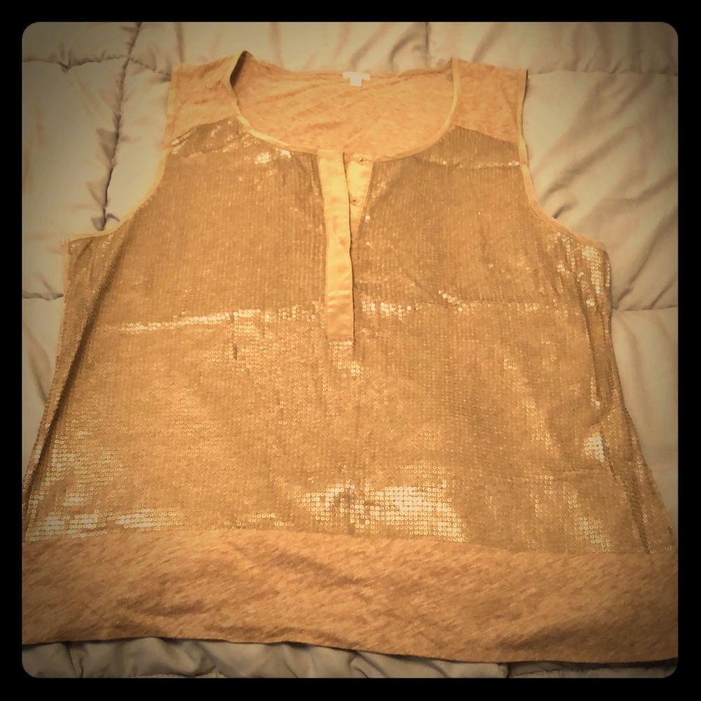 J Crew Sequin 1/4 Button Tank